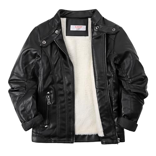 LJYH Boy's Collar Faux Motorcycle Leather Jacket Kids Biker Coats
