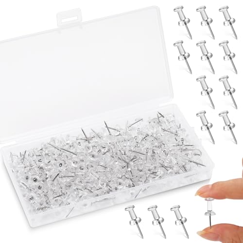Image of 200 PCS Clear Push Pins, Heavy Duty Drawing Pins for Cork Notice Boards