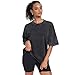Womens Vintage Oversized T Shirts Acid Washed Baggy Cotton Tee Casual Workout Boyfriend Short Sleeve Tops(Black XL)