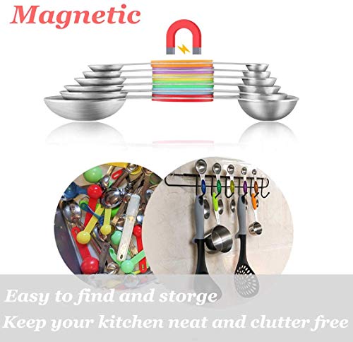 Appealing Culinary Dual Sided Set 8Pcs Artistic Epicurean Stainless Steel Stackable Magnetic Measuring Spoons With Leveler Spoon You Positively Will Love! Safety Cookware Set - Rainbow #TOP3