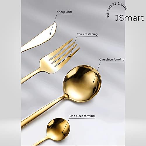 JSmart 24-Piece Luxury Tableware Gold Cutlery Set Thin Handle Stainless Steel Golden Dinnerware Set Royal Flatware Set Including Fork Knife Spoons Set for 6 (Golden)