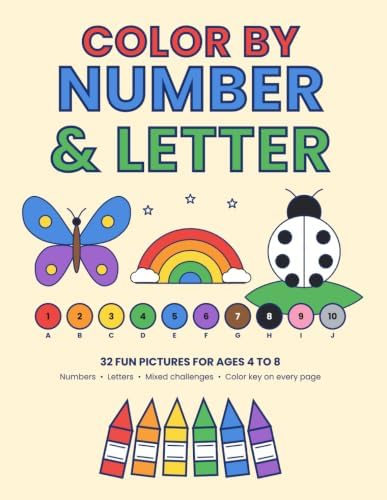 Amazon | Color by Number & Color by Letter: 32 Fun Pictures for Kids ...
