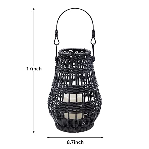 Bdor Candle Hurricane Lantern - 17In Decorative Candle Lanterns / Rattan Outdoor Lantern With Removable Led Candle And Black Medal Handle, Lantern Decorative For Home, Porches, Hallway #TOP3