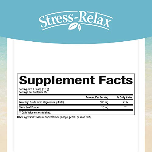 Stress-Relax Magnesium Citrate Drink Mix By Natural Factors, Restores Normal Levels Of Magnesium & Balances Calcium Intake, Non-Gmo, Tropical Flavor, 8.8 Oz (75 Servings) #TOP1