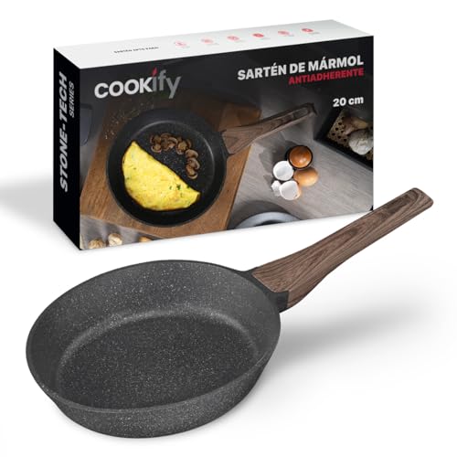 Lista de Sarten Serafin los mejores 5. 48 Cookify Sartén de Aluminio con Revestimiento Antiadherente, 100% Libre de PFOA, (Mármol Negro, 20 cm)