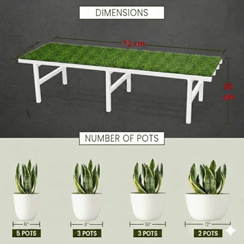 Image of IRON LANDS Metal Pot Stand with Green Grass Mat 72x22x20 Cm | Rust-Proof Matte Powder-Coated for Big Size Plants | Supports Up to 300 Kg| Ideal for Garden Balcony, Outdoor and Indoor Plant Display