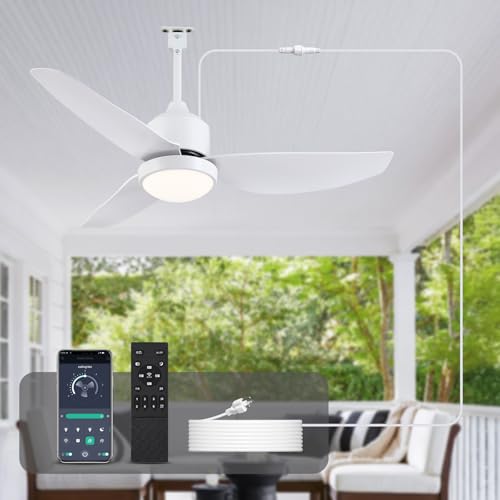 BZX Waterproof Outdoor Ceiling-Fan with Light - 42" Modern Ceiling Fans with 3 Colors LED Light, App & Remote Control, Quiet DC Motor, for Patios Gazebo, White