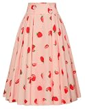 Belle Poque Women's Knee Length Skirts A-line Midi Skirt Vintage Skirt Pink Strawberry XXL