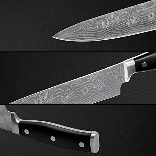 Foto von HUIKAILI Messer Set, Profi Küchenmesser Set aus Edelstahl, Scharfes, Rutschfester, Gefrosteter Griff, mit Kochmesser, Messerschneide, 2 Santoku -Messer und Schuhmesser