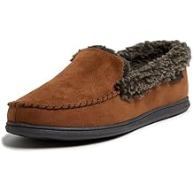 Dearfoams Mens Eli Microfiber Indoor/Outdoor with Whipstitch Detail Suede Moccasin Slipper
