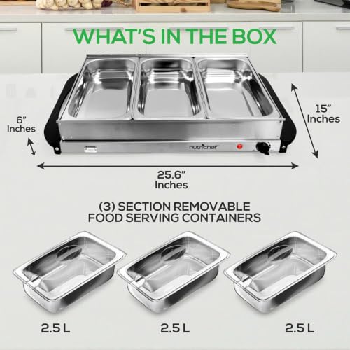 NutriChef Buffet Server, Food Warmer, Stainless Steel Warming Tray, Great for Catering, Parties, Large Events, Non-Stick Chafing Dish, Heat Resistant Glass, Hot Plate by NutriChef - Image 4