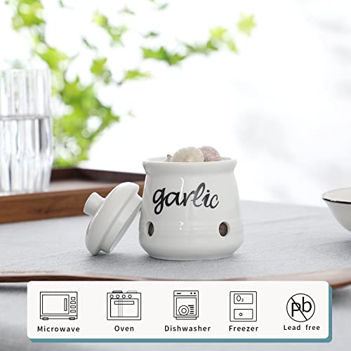 Garlic Keeper With Lid, Ceramic Mini Garlic Saver Container For Countertop, Farmhouse Kitchen Decor #TOP1