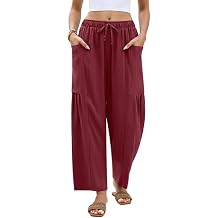 Marvmys Womens Linen Wide Leg Pants Casual Loose Drawstring Summer Beach Travel Palazzo Harem Pants with Pockets
