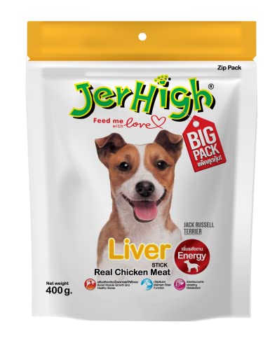Jerhigh Dog Treats, Human Grade High Protein Chicken, Fully Digestible Healthy Snack & Training Treat, Free from by-Products & Gluten, Liver 400gm (2X 400gm) Sold by DogsNCats