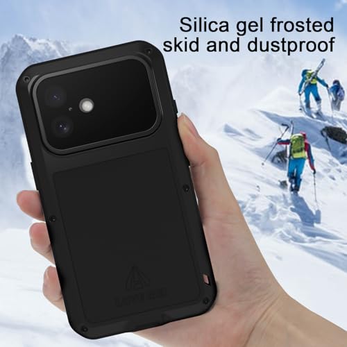 LOVE MEI Military Rugged Case for iPhone 16, with Tempered Glass Screen Protector, Shockproof Dustproof Scratch Proof Hybrid Metal and Silicone Gel Heavy Duty Full Body Cover (Black) by LOVE MEI - Used condition - Image 7
