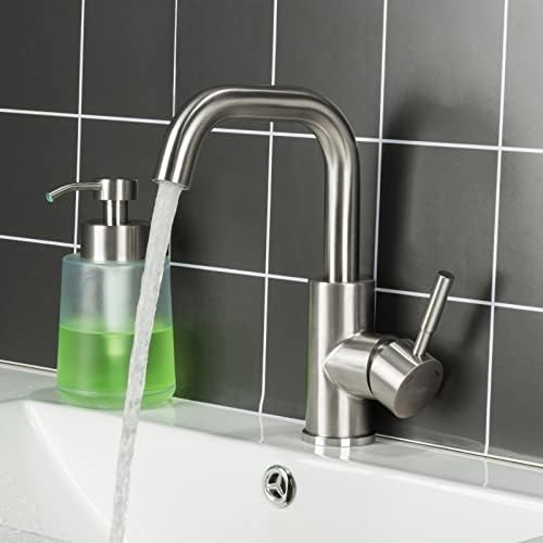 Frap Basin Mixer Tap, Mono Bathroom Vanity Sink Bar Tap Single Handle 360 Degree Swivel Small Kitchen Sink Mixer Tap with Lead Free Stainless Steel, Brushed Nickel