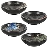 Healeved 4 Platos de Cerámica Japonesa para Salsa y Condimentos, Colores Surtidos Hielo, Bosque y Nube, Platos Pequeños para Mojar en Cocina y Hogar, Vajilla para Aperitivos