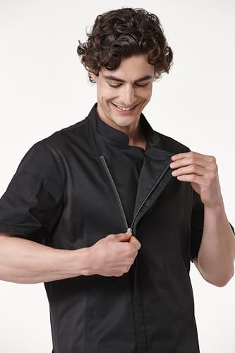 Guolamy Personalized Embroidered Short Sleeve Chef Coat for Men 2947D (Black, XS) - 3