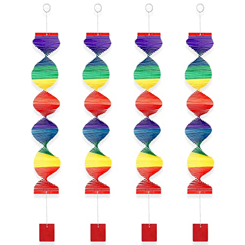 4Pcs Rainbow Wooden Helix Kinetic Wind Spinner For Yard Outdoor Wind Spinner Large 3D Hanging Rainbow Decor Garden Art Wind Sculpture Spinners Kinetic #TOP29