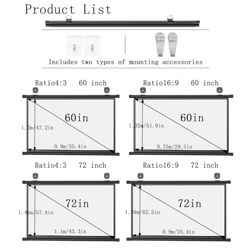 Pantalla de proyector montaje pared 60 pulgadas 16:9 miniatura 7