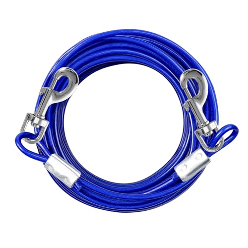 Tie Out Cable for Dogs, 15FT Dog Leads for Yard Chew Proof, Heavy Duty Leash with Shock Absorbing Spring for Large Dogs Up to 125lbs, Sturdy Dog Runner for Yard or Camping