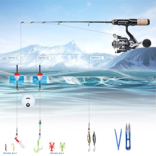 Leofishing One-Peice Winter Ice Fishing Rod And Reel Combos Easy To See Strike Tips Spinning Ice Fishing Pole With Complete Kits Jig Soft Lures Spoon A Carrier Bag And A Protect Tube 19In #TOP1