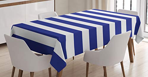 Ambesonne Striped Tablecloth Nautical Marine Style Navy Blue and White Sailor Theme Geometric Pattern Art Print Dining Room