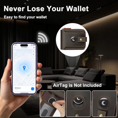 Image of BAIGIO Genuine Leather Wallets for Men with AirTag Holder Multi Card Purse with Zipper Wallet Men RFID Blocking Coin Pocket
