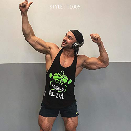 Muscle Alive Mens Bodybuilding Stringer Tank Tops Cotton Racerback Arch Hem Black Color Size M #TOP5