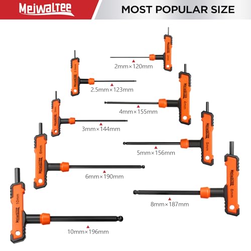 Image of 8 PCS Metric Extra Long Arm T Handle Allen Wrench Set, 2-10 mm, Ball Head, Standard Long Tee Handle Allen Hex Key Set, Heavy Duty Excellent Heat-treated CR-V Steel.