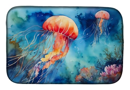 Caroline's Treasures DAC2793DDM Jellyfish Dish Drying Mat Absorbent Dish Drying Mat Pad for Kitchen Counter Dish Drainer Mat for Countertop, 14 x 21", Multicolor