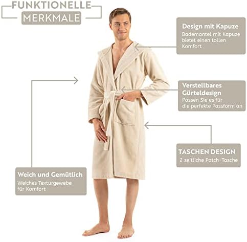 l&j Beige badjas met capuchon voor dames en heren, uniseks, van 100