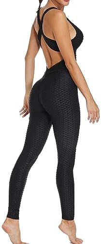 KIWI RATA Womens Butt Lift Blackless Workout Yoga Jumpsuit Sleeveless Bandage Fitness Sport Gym Romper Playsuit