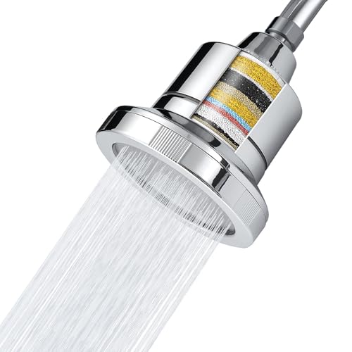 Doccia con Filtro Voolan, Doccia a Pioggia di Lusso a 20 Stadi per Acqua Dura, Rimuove Cloro e Sostanze Nocive, Soffione Rotondo da 11.5cm Ad Alta Pressione (Cromo)