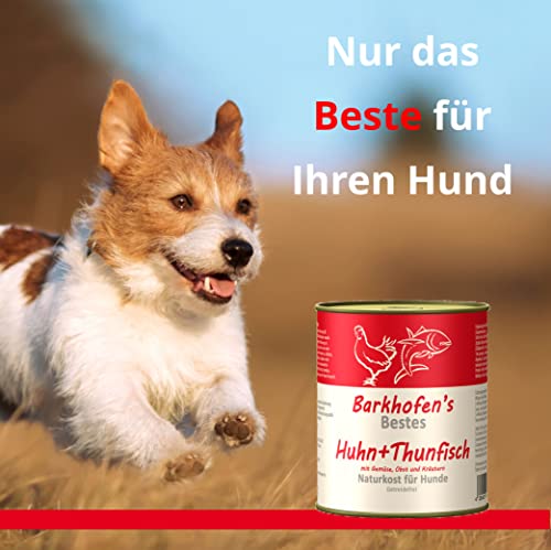 Barkhofen Tiernahrung Nassfutter für Ihren Hund 6X 800g – Hundefutter nass & getreidefrei mit Huhn + Thunfisch – Hunde Futter in Dosen ohne Getreide
