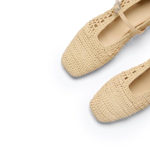 Woven Flats for Women Elegant Square Toe Ballet Style with Mary Jane Design Pull-On Formal Shoes4