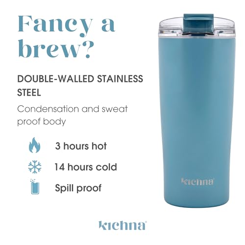 Kichna Brewer Travel Coffee Tumbler with Flip Lid Lock, Powder Blue, 550 ml - Image 3