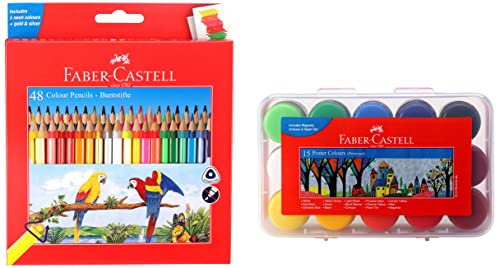 Image of Faber-Castell 48 Triangular Colour Pencils Poster Color Plastic Box - Pack of 15 (Assorted)