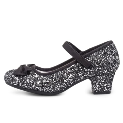 Lilley Sparkle Girls Black Glitter Heel - Size 2 UK - Black