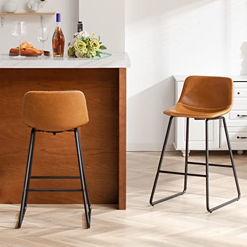 Heugah Counter Height Bar Stools Set Of 4, Counter Stools With Backs, Modern Bar Stools For Kitchen Island, Bar Stools 26 Inch Seat Height (Whiskey Brown, 4 Pcs 26'' Counter Height Barstools) #TOP3
