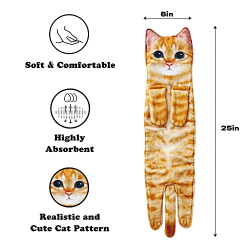 Cat Funny Hand Towels For Bathroom Kitchen - Cute Decorative Cat Decor Hanging Washcloths Face Towels Super Absorbent Soft-Valentines Day Mothers Day Housewarming Gifts For Women Cat Lovers(Orange) #TOP6