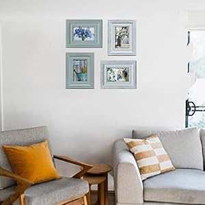 Buecasa rustic 4×6 inches wooden picture frame pack of 2 vintage cyan and white in gift box distressed wood high definition glass photo frame outside 6×8 inches  urban country home decor