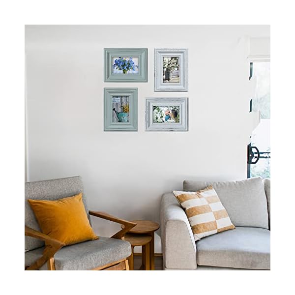 Buecasa rustic 4×6 inches wooden picture frame pack of 2 vintage cyan and white in gift box distressed wood high definition glass photo frame outside 6×8 inches  urban country home decor