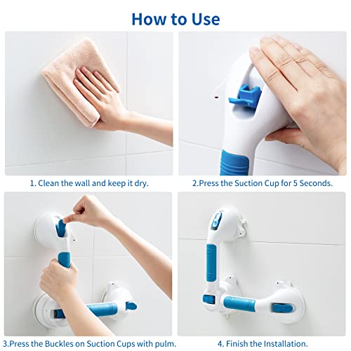 Leverloc Shower Safety Grab Bar Suction Cup Angle Adjustable Handle Rail For Elderly Seniors Handicap Bathroom Bathtub Toilet Shower Balance Assist Grip Strong Suction Hold Up To 240 Lbs Drill-Free #TOP5