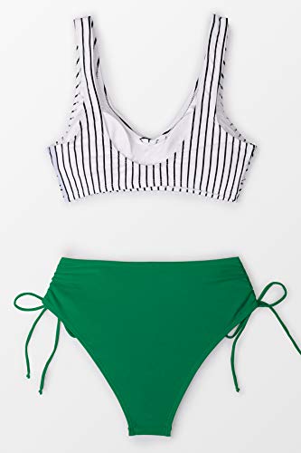 Cupshe Women's Bikini Sets Ruched Lace Up Bikini High Waisted Two Piece Swimsuits Fresh Green M #TOP3