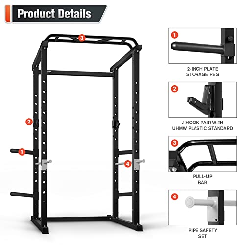Ritfit Power Cage Rack, 1000Lb Capacity Squat Rack Full Home Gym For Weightlifting, Come With J-Cups, Plate Holders And Other Attachments(2023 Version Ppc01) -Black #TOP3