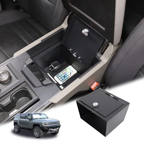 Center Console Safe Organizer Vault Lock Box for Hummer EV SUV Truck Accessories 2022-2024 2025 2026 Center Console Armrest Gun Vault Lockbox Security with 3 Digit Combo Code Lock, Anti-Theft (Black)