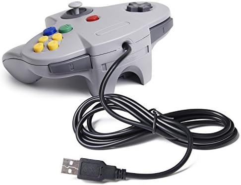 SAFFUN Classic N64 Controller, N64 Wired USB PC Game pad Joystick, N64 Bit USB Wired Game Stick Joy pad Controller for Windows PC MAC Linux Raspberry Pi 3 Sega Genesis Higan (Grey)