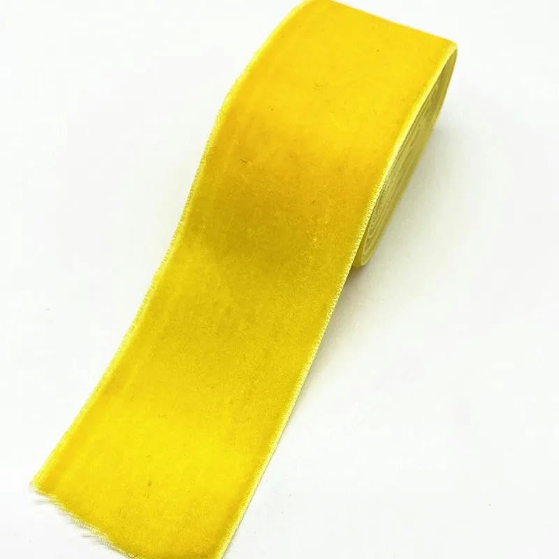 wstążka aksamitna, Zestaw wstążek aksamitnych wielokolorowych 40 mm x 2 jardy 18 szt(Yellow)