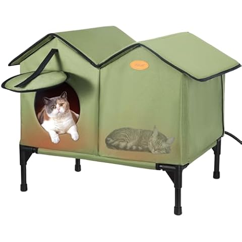Elevated Heated Cat House for Outdoor Cats Large Outdoor Cat House Weatherproof for Winter, Waterproof Feral Cat Shelter Insulate Cat House for Multiple Cats, Easy to Assemble Cover